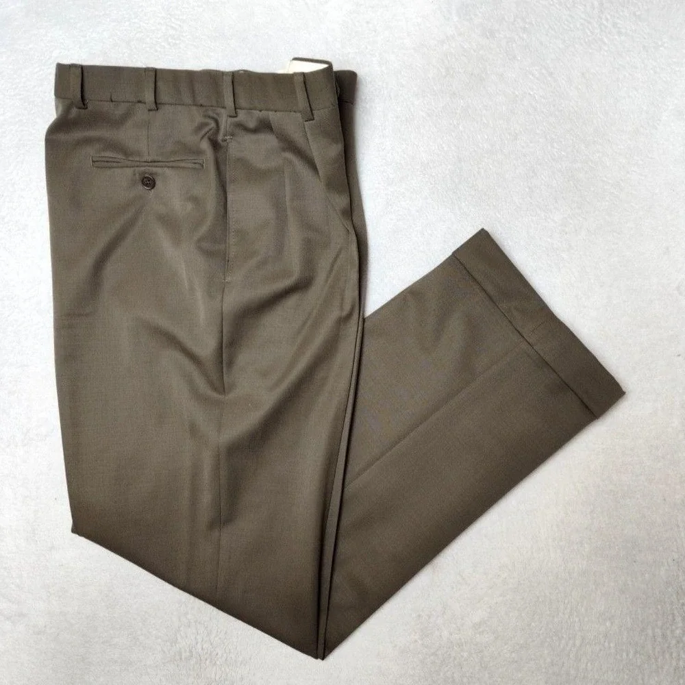 Brooks Brothers Pants Mens 34x32 Brown Wool Pleated Cuffed Dress Suit Slacks